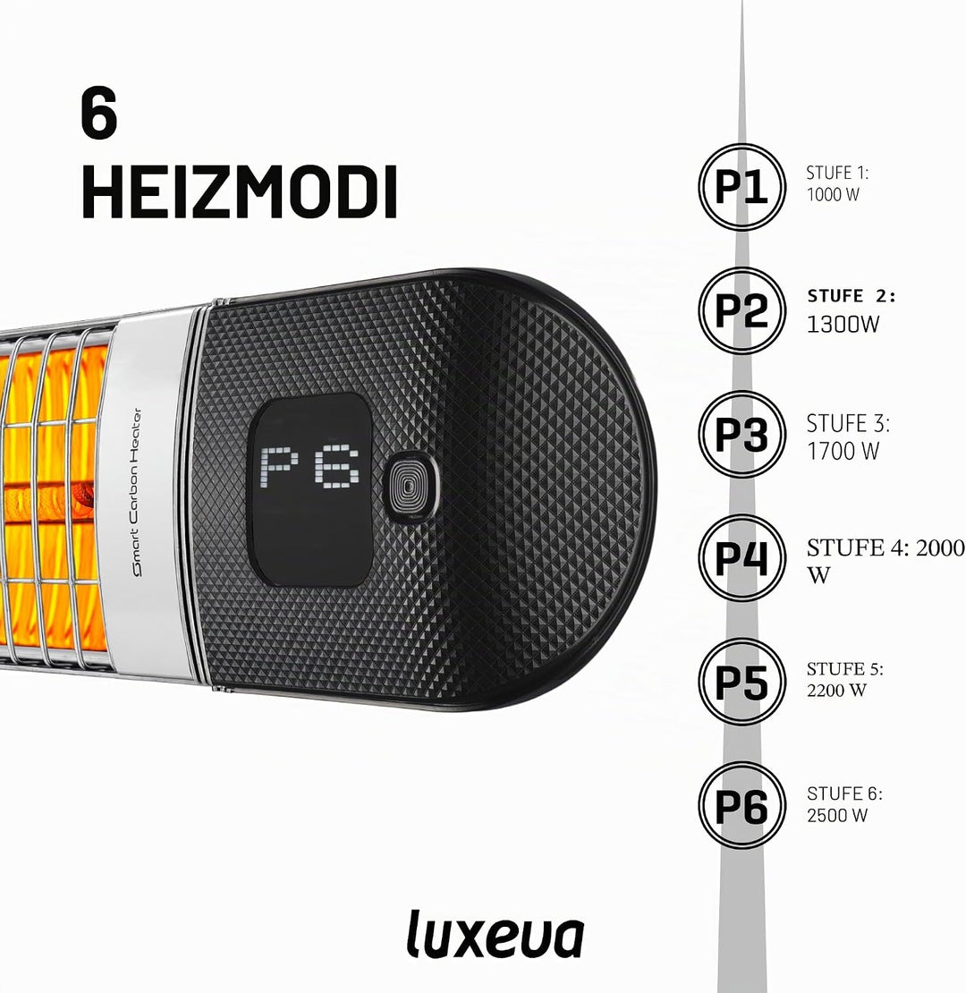 Luxeva Infrarot-Terrassenheizstrahler, 1000/2500 W, elektrische Terrassenheizung mit App-Steuerung,