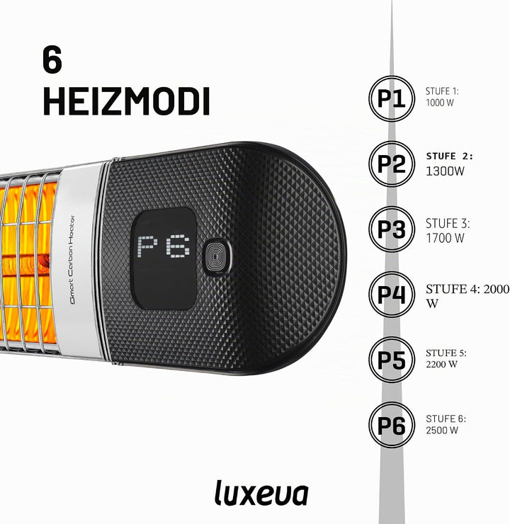 Luxeva Infrarot-Terrassenheizstrahler, 1000/2500 W, elektrische Terrassenheizung mit App-Steuerung,