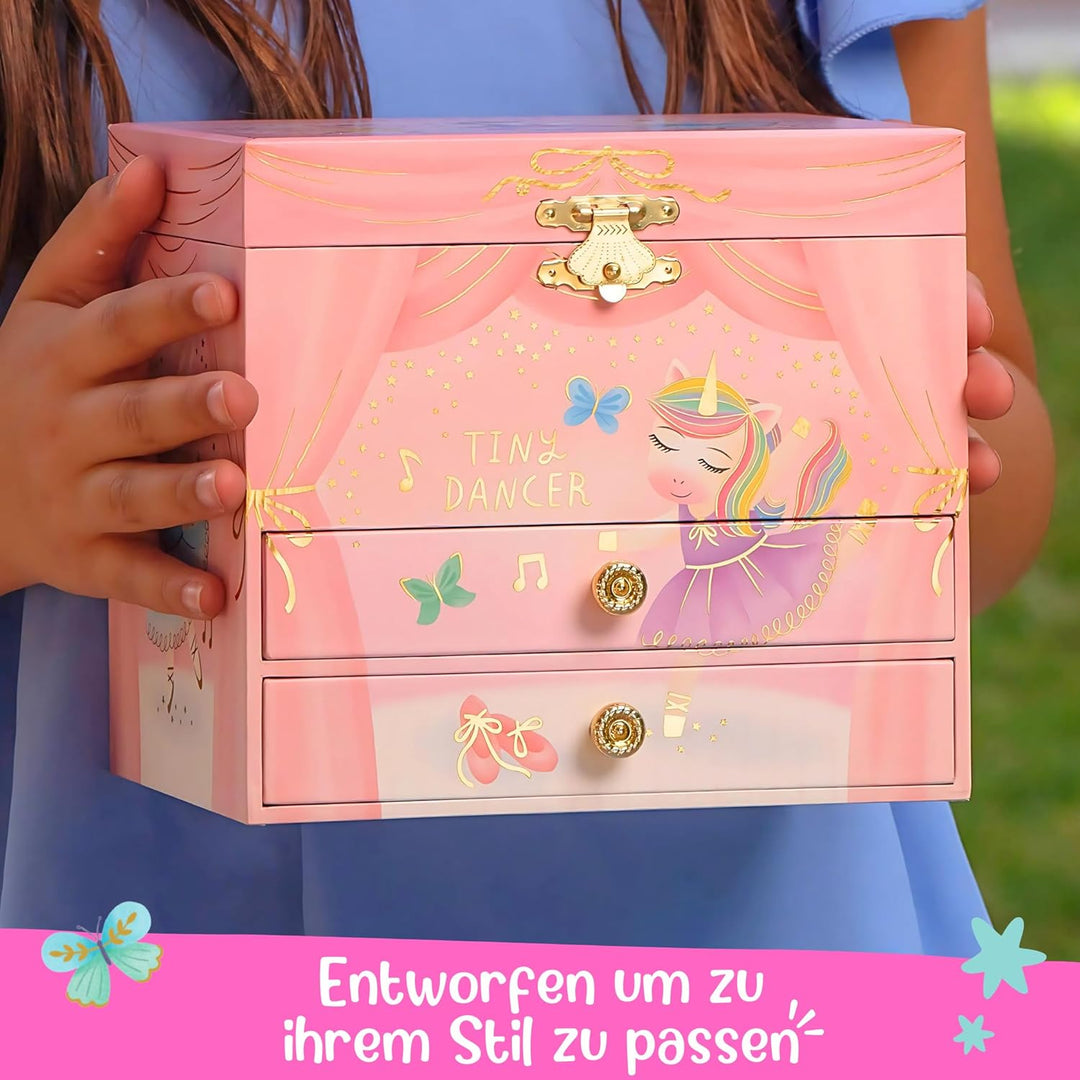 Giggle & Honey Musikalisches Schmuckkästchen für Kinder – Kinderspieluhr mit drehendem Tierballerina