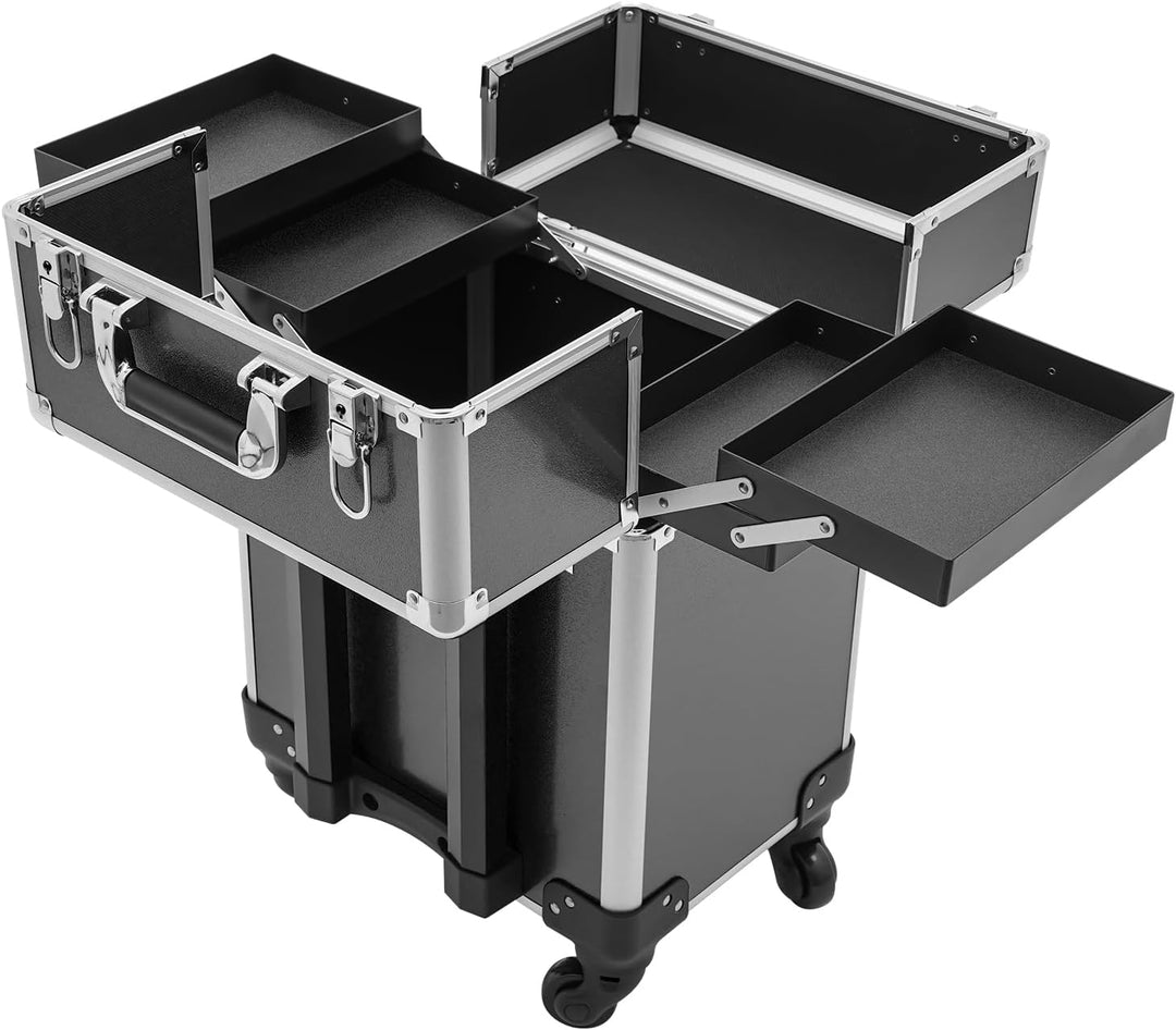 Schwarz Grosser Schminkkoffer, Kosmetikkoffer Trolley 360° Drehbare Kosmetik Trolley Profi-Kosmetik