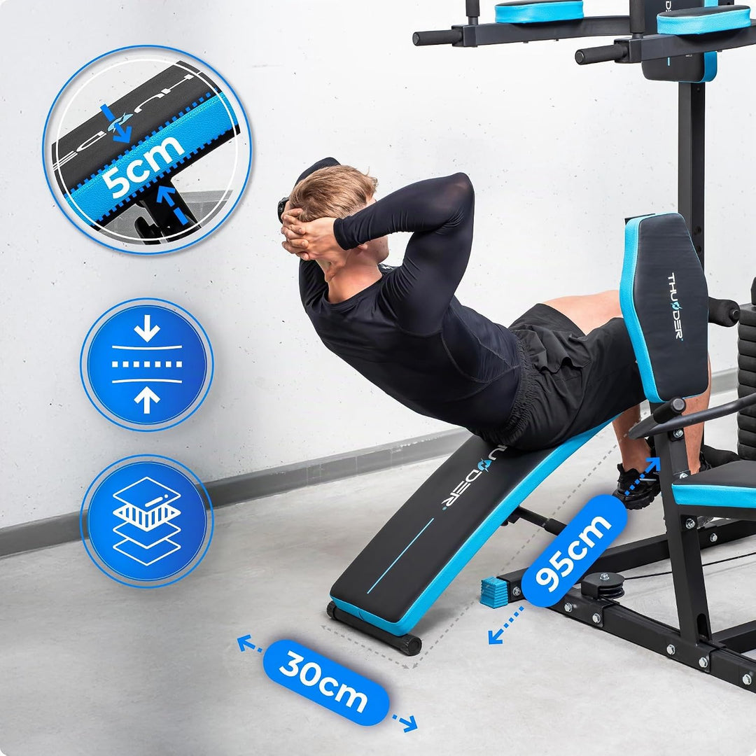 THUNDER Multifunktionale Kraftstation Home Gym Fitnessstation mit Kabelzug &amp; Muskelaufbau Training D