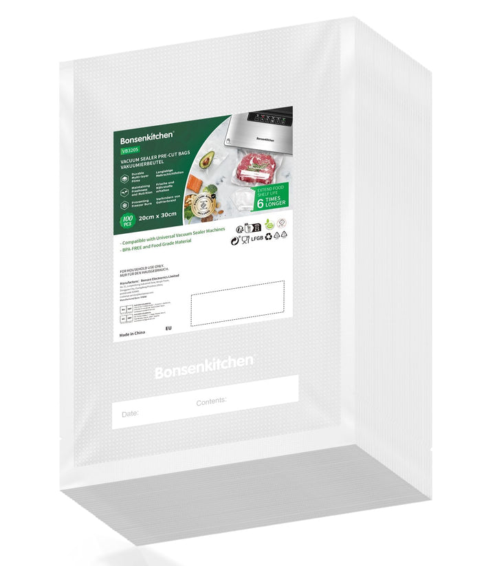 Bonsenkitchen Profi Vakuumbeutel, 100 Beutel 20x30cm Vakuumierbeutel für alle Vakuumierer & Lebensmi