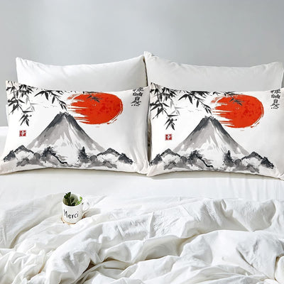 Japanischer Stil Bettwäsche Set Exotic Fuji-Berg Sonne Bettbezug Set für Kinder Jungen Mädchen Fraue