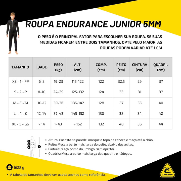 Cressi Endurance Kids Monopiece Wetsuit 5mm - Kinder Overall Tauchanzug Aus 5mm Neopren Für Taucher