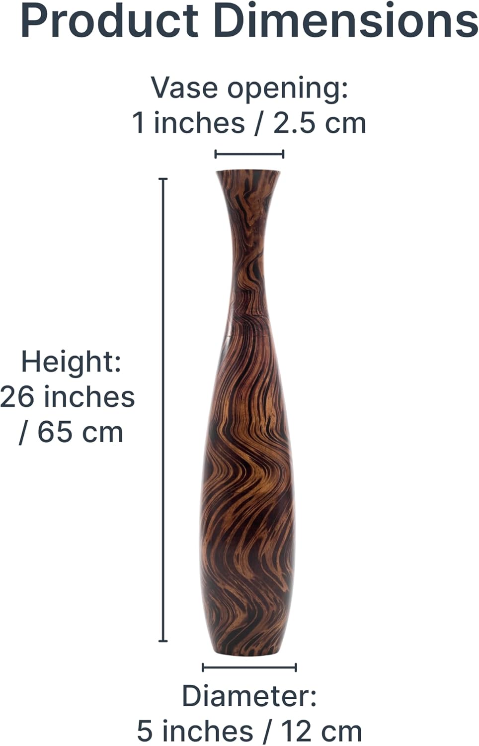 Leewadee Grosse Bodenvase für Dekozweige hohe Standvase Design Holzvase, Holz, 70 cm, Braun Hellbrau