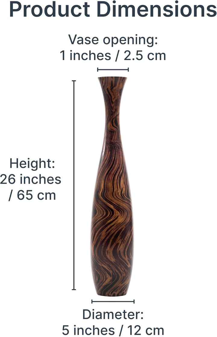 Leewadee Grosse Bodenvase für Dekozweige hohe Standvase Design Holzvase, Holz, 70 cm, Braun Hellbrau