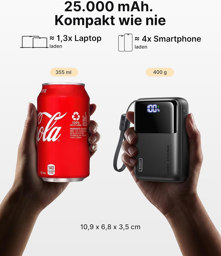 INIU Power Bank, 100W 25000mAh Powerbank Klein Aber Stark Phone & Laptop Externe Handyakkus USB C In