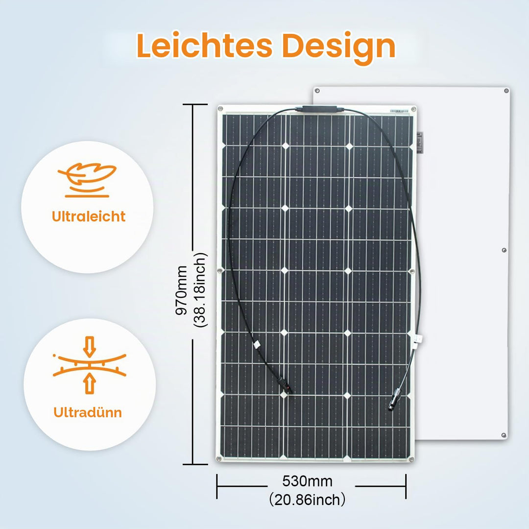 100W 12V Flexible Monokristalline Solarpmodul – Hohe Effizienz Solarpanel für Wohnmobile, Wohnwagen,