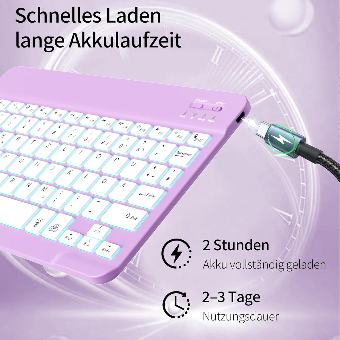 Hülle mit Tastatur für iPad A16 2025 / iPad 10. Generation 2022, RGB Bluetooth Magnetische Tastatur,