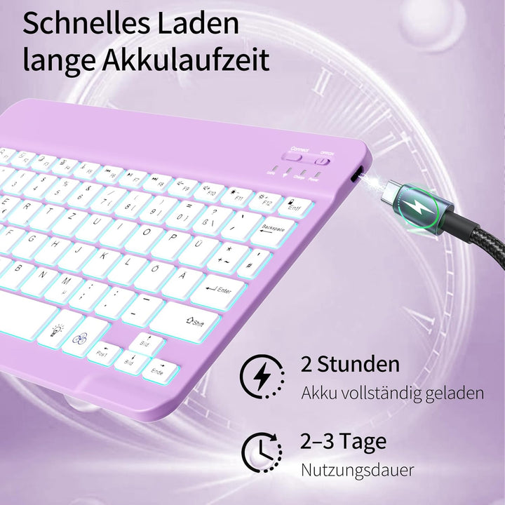 Hülle mit Tastatur für iPad A16 2025 / iPad 10. Generation 2022, RGB Bluetooth Magnetische Tastatur,