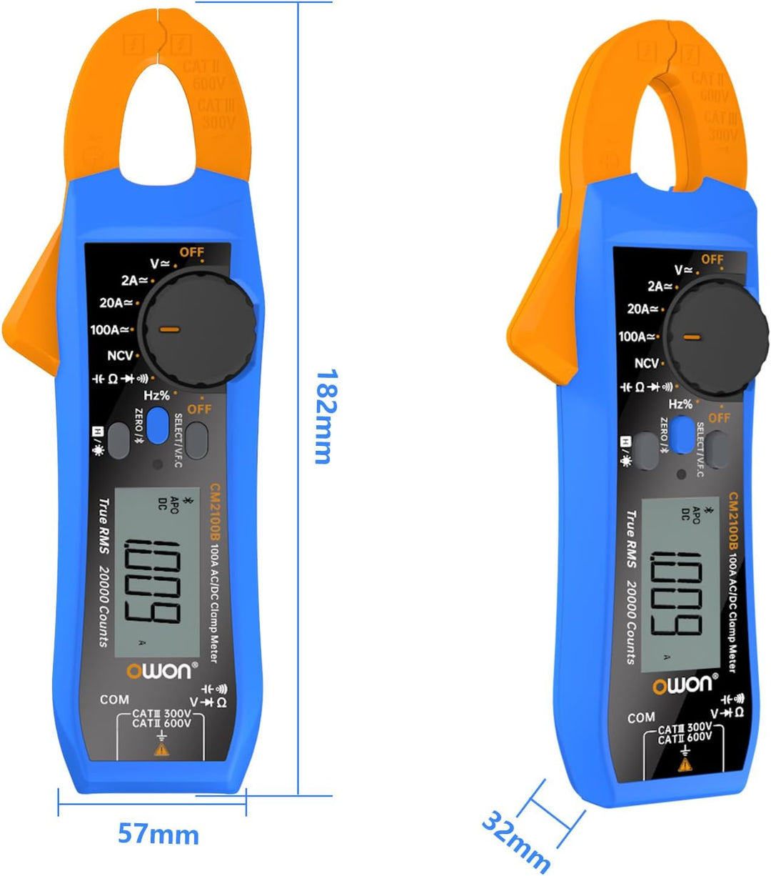 OWON CM2100B Digitales Zangenmessgerät Bluetooth Smart Electrical Tester 600V AC/DC True RMS VFC Dio