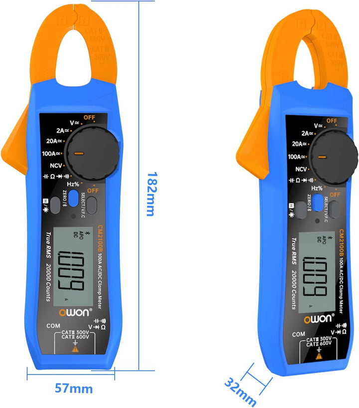 OWON CM2100B Digitales Zangenmessgerät Bluetooth Smart Electrical Tester 600V AC/DC True RMS VFC Dio