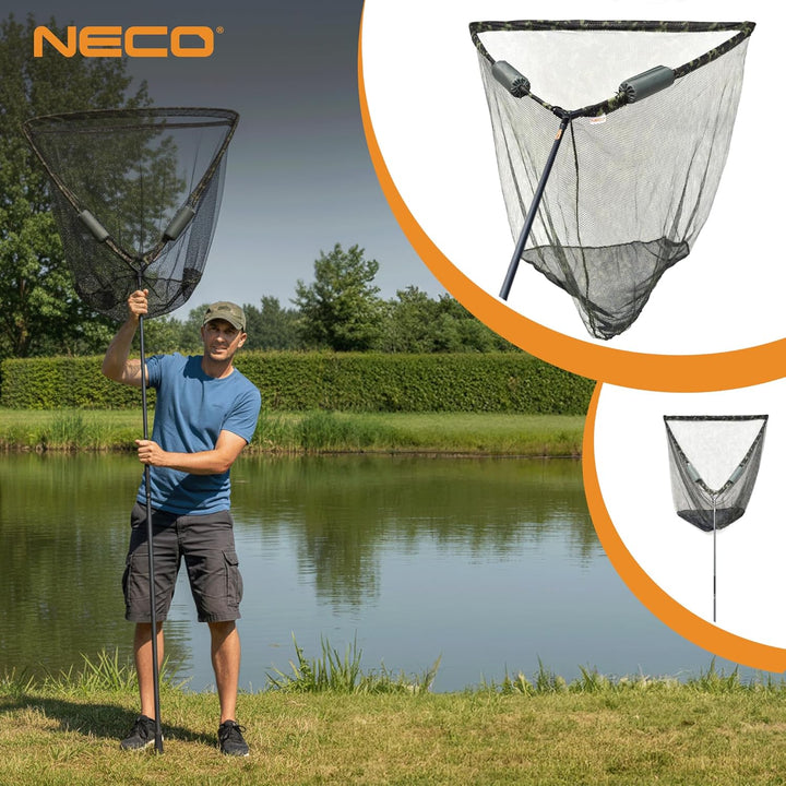 NECO Karpfenkescher 100×100 cm – Grosser Angelkescher 2,80 m Carbon, Faltbar – Tiefe 127 cm, Metallk