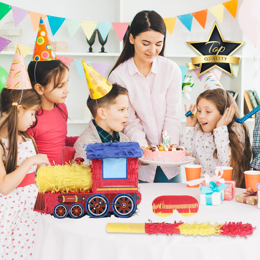 3D Zug Pinata Bundle mit einer Augenbinde und Fledermaus (42 x28 x17 cm), Pinata für Jungen Geburtst
