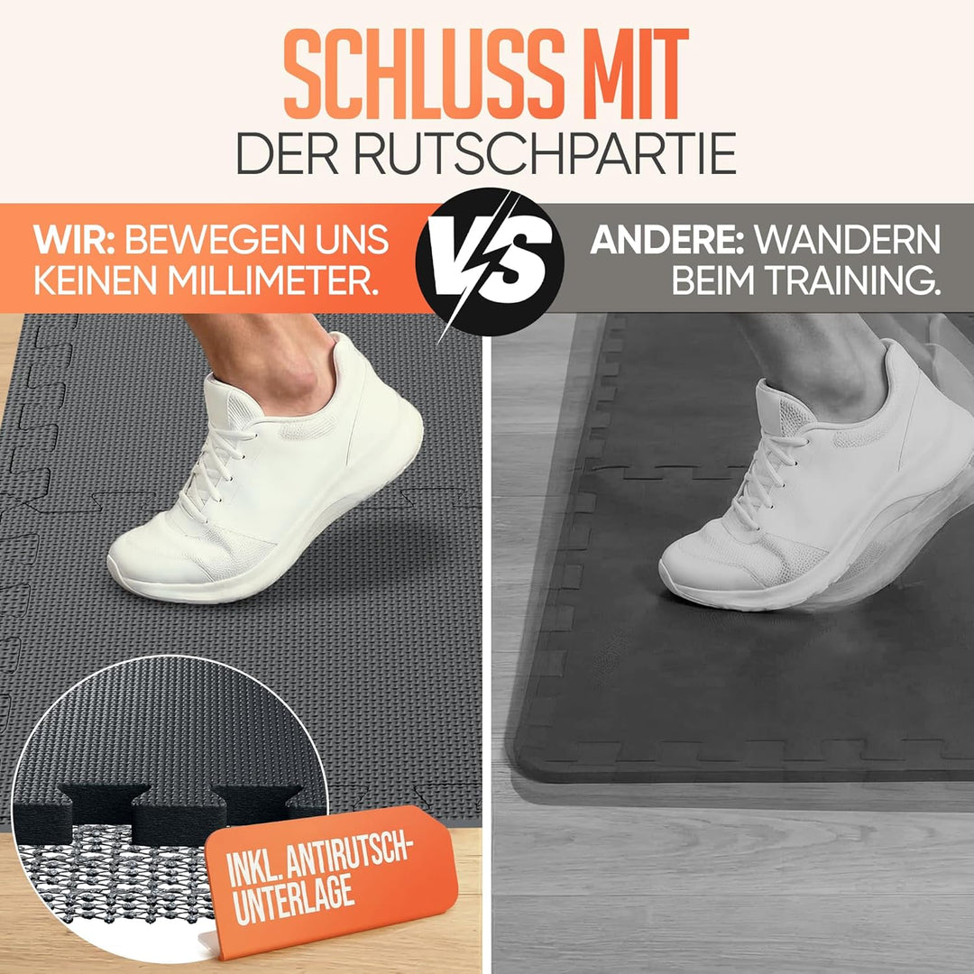 Bodenschutzmatte Fitness inkl. gratis Antirutschmatte & Zipperbag - 18/36/54 Puzzlematten - 30x30x1c