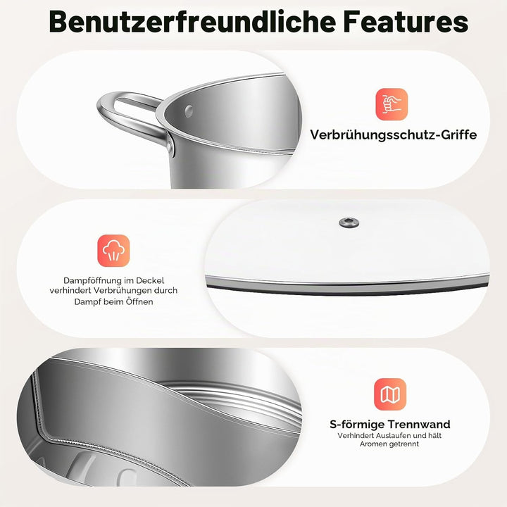 32cm Fonduetopf aus Edelstahl 304 Topf Chinesischer Fonduetopf mit Glasdeckel mit 2 Löffeln Geeignet