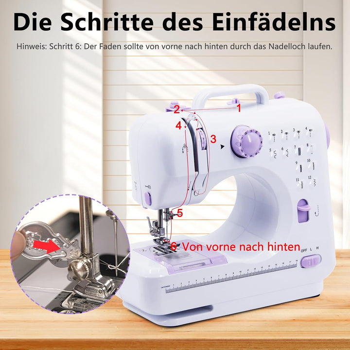 Nähmaschine für Anfänger, 12 Stichprogrammen Kinder Handnähmaschine, Kleine Sewing Machine Tragbare