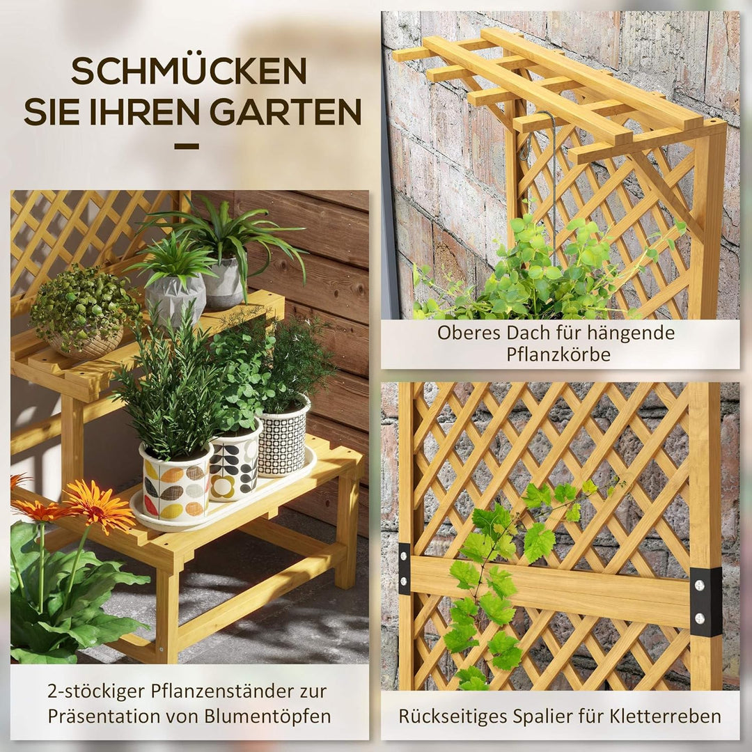 Outsunny 2-Etagen Pflanzenständer mit Rankhilfe, 166 cm hoch Blumenständer für Innen Aussen, Pflanze
