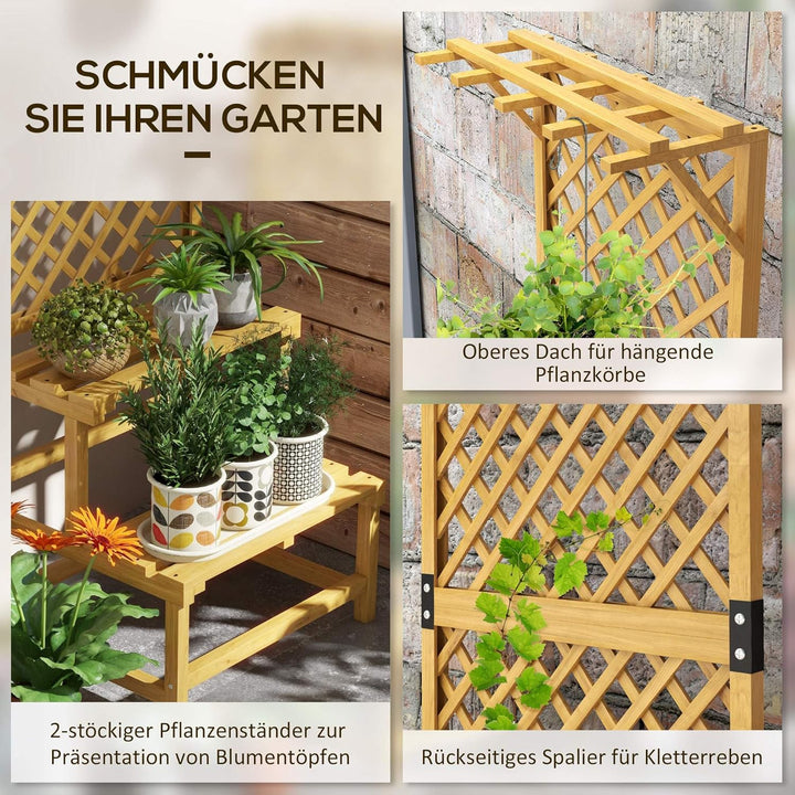 Outsunny 2-Etagen Pflanzenständer mit Rankhilfe, 166 cm hoch Blumenständer für Innen Aussen, Pflanze