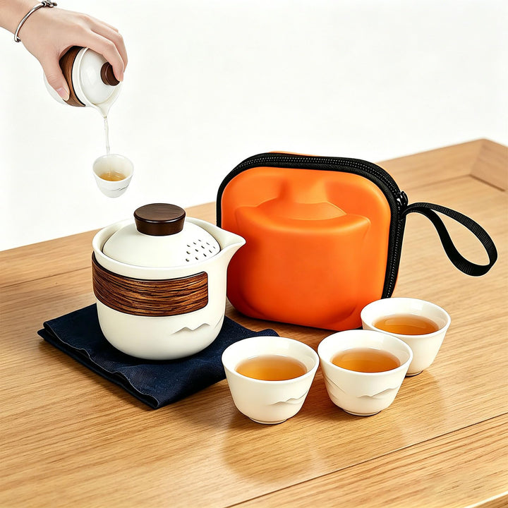 Chinesisches Gongfu-Tee-Set, Tee Set Teekanne Und Tasse, Tragbares Keramik tee kannen sets mit Reise