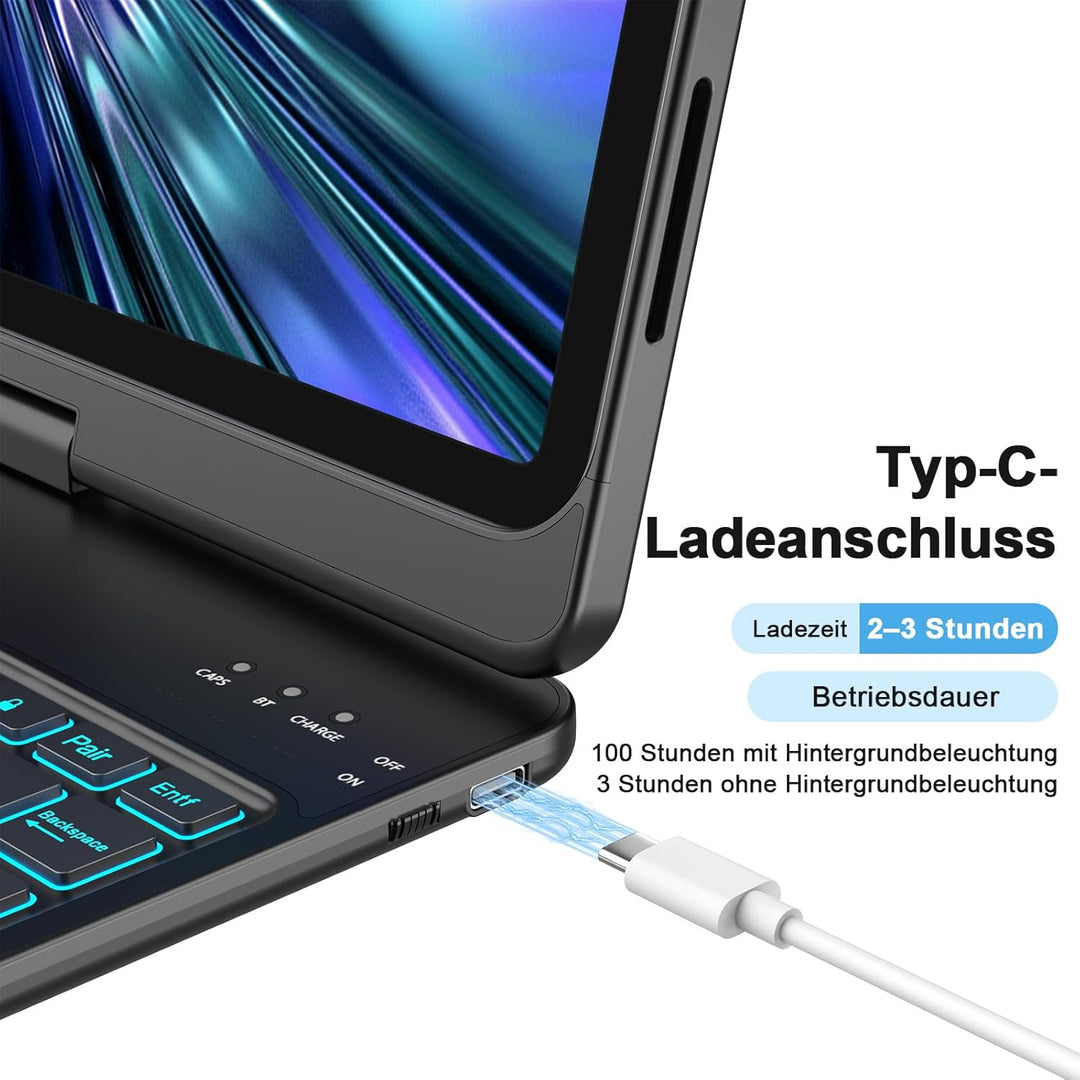 KBCASE Bluetooth Tastatur Schutzhülle für iPad 10 (2022/11. Generation) A16 2025 (10,9/11 Zoll) Mit