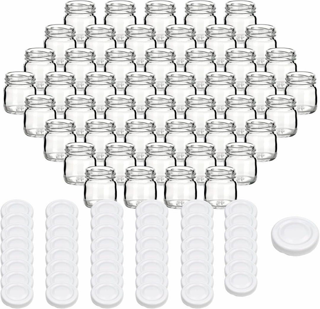 gouveo 48er Set Einmachgläser 40 ml Mini mit Schraub-Deckel weiss - Mini Vorratsgläser mit Drehversc