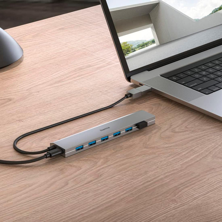 Hama USB-Hub 7 Ports (USB-A und USB-C-Anschluss, mit Netzteil, 7x USB-A für Maus, Tastatur, externe