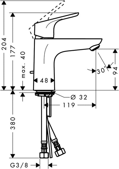 hansgrohe Wasserhahn Focus für geringen Durchfluss (Armatur mit Auslauf Höhe 100mm ohne Ablaufgarnit