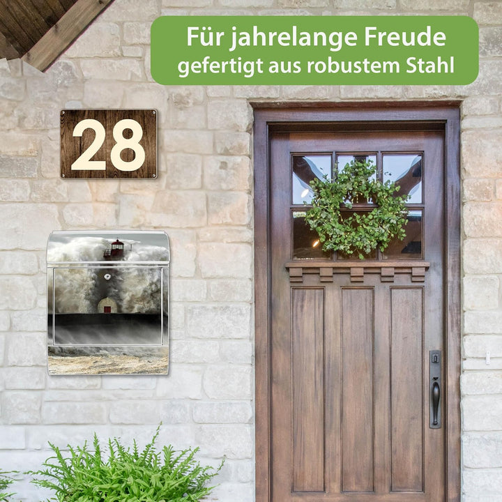 banjado Design Briefkasten 38,5x46,5x13cm & 2 Schlüssel - Briefkasten Stahl Weiss mit Zeitungsfach p