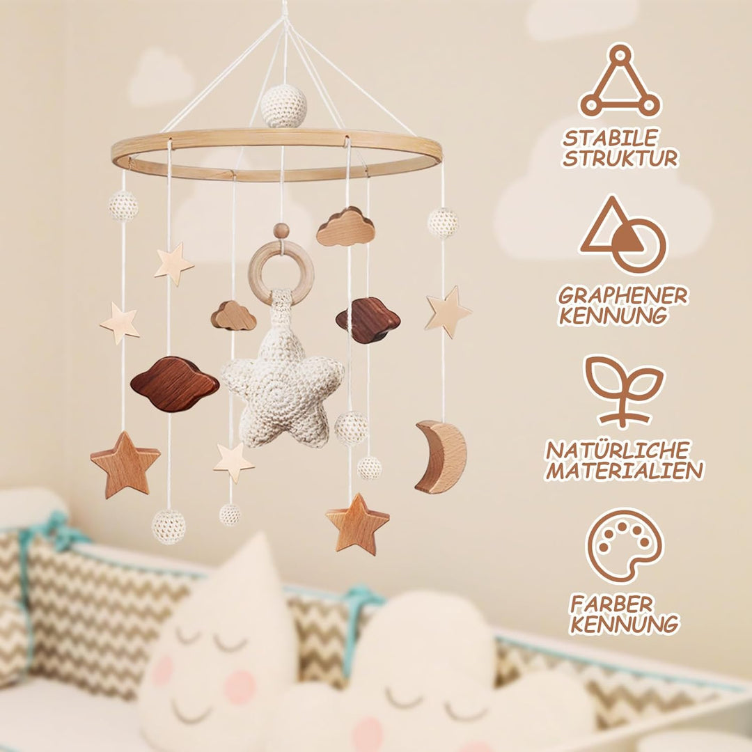 Mobile Baby Bettglocke mit Sterne Hölz Mädchen Hängende Mobile Windspiel für Babybett Kinderbett Ste