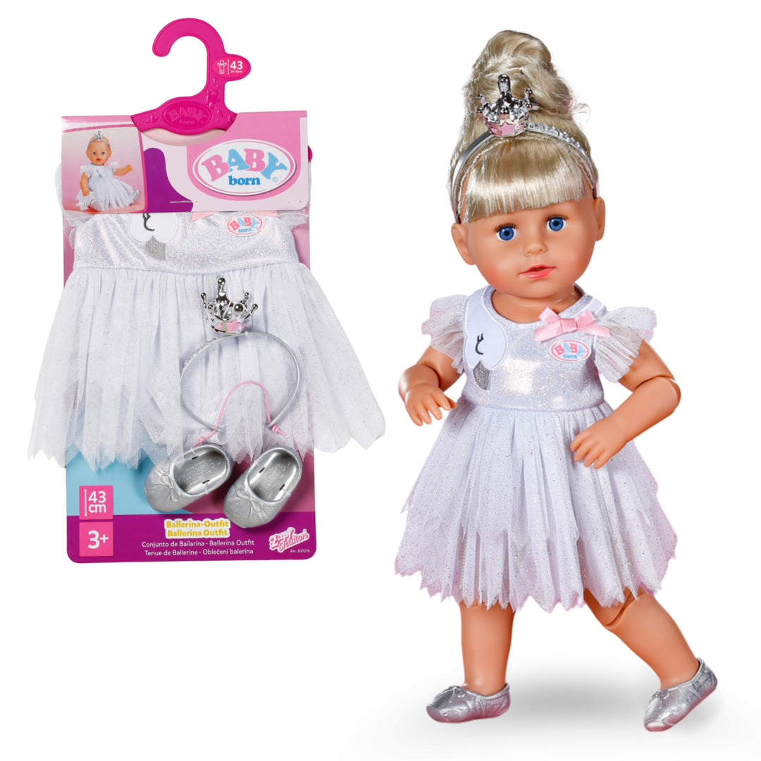 BABY Born Ballerina-Outfit - Body &amp; Tüll-Rock mit Schwanen-Stickerei - Inkl. Haarreif mit Krone &amp; Sc