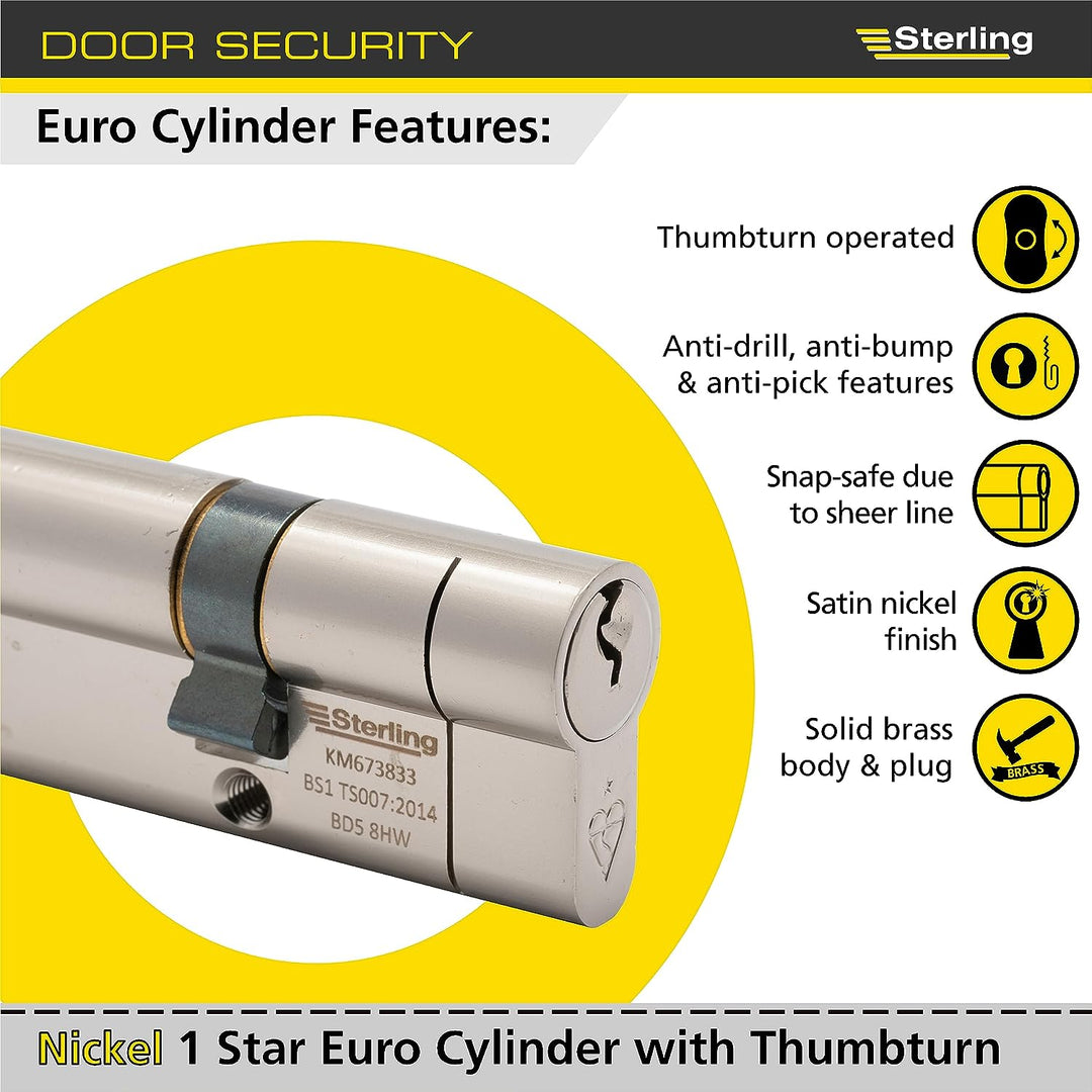 Sterling Int Ext BS1 ETN4040 Knaufzylinder, satiniertes Nickel, innen 40 mm, aussen 50 mm (90 mm ins