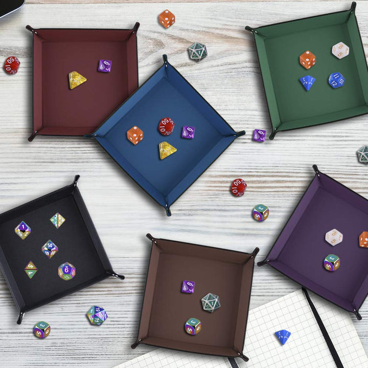 SIQUK 6 Stück Würfelteller aus PU-Leder zum Zusammenklappen Würfelbrett für Würfelspiele wie RPG, DN