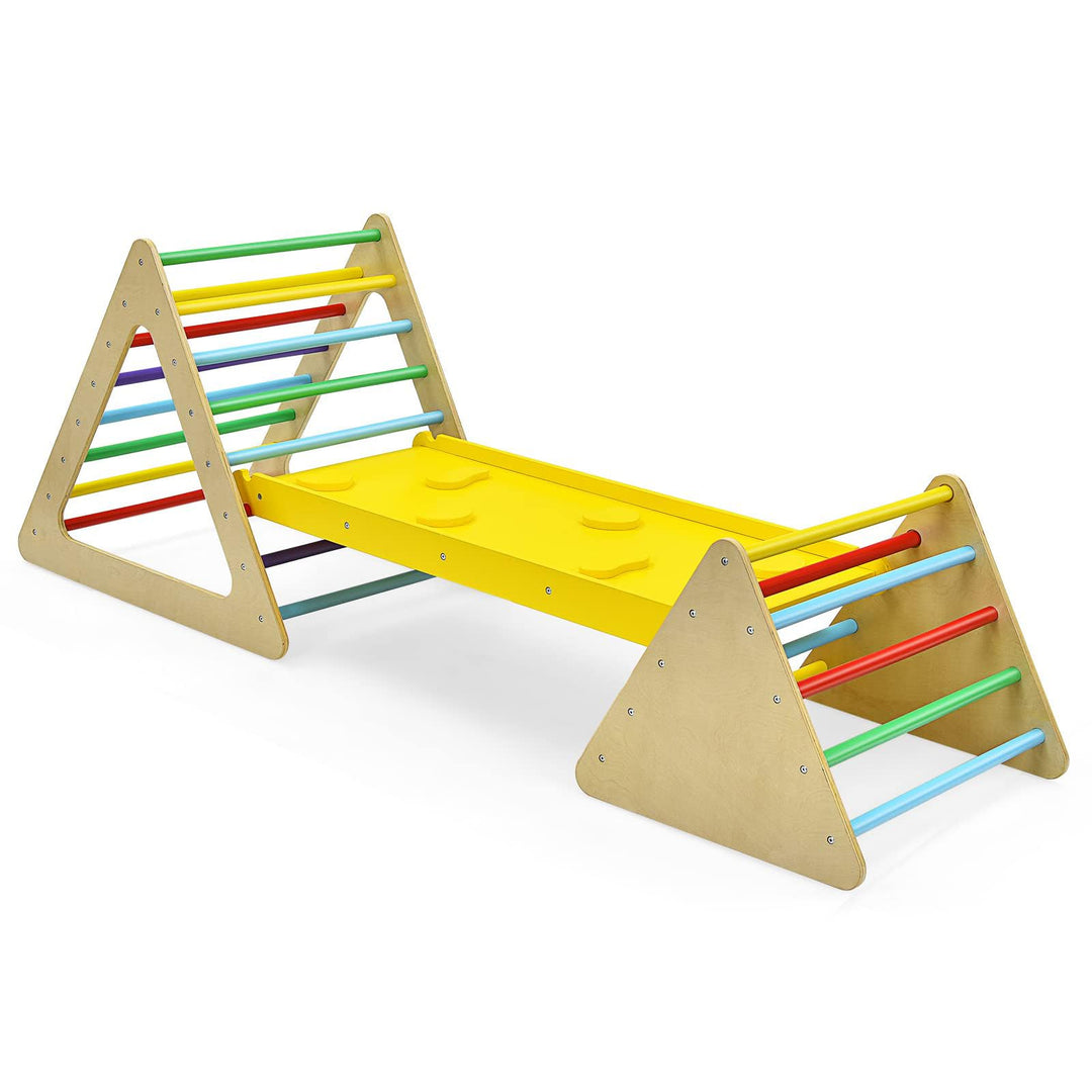 DREAMADE 3 in 1 Kletterdreieck mit Rutschbrett & Leiter, Indoor Klettergerüst klappbar, Holzdreieck