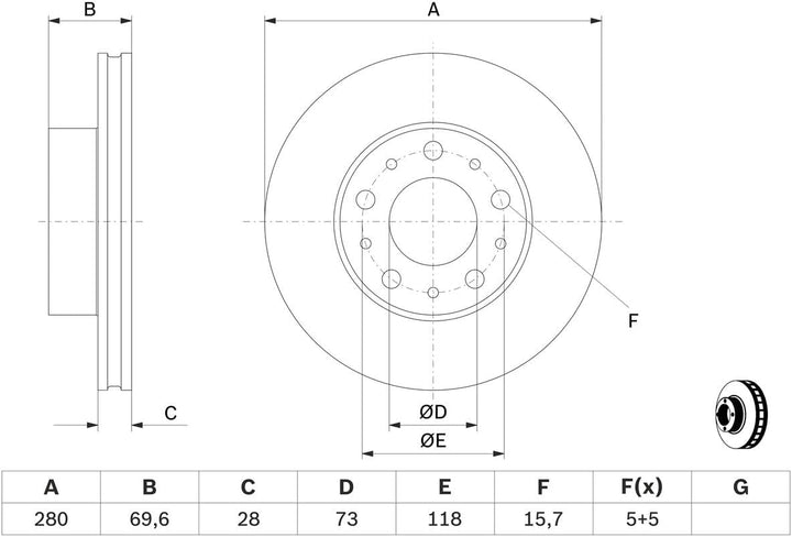 Bosch BD2100 Bremsscheiben - Vorderachse - ECE-R90 Zertifizierung - zwei Bremsscheiben pro Set