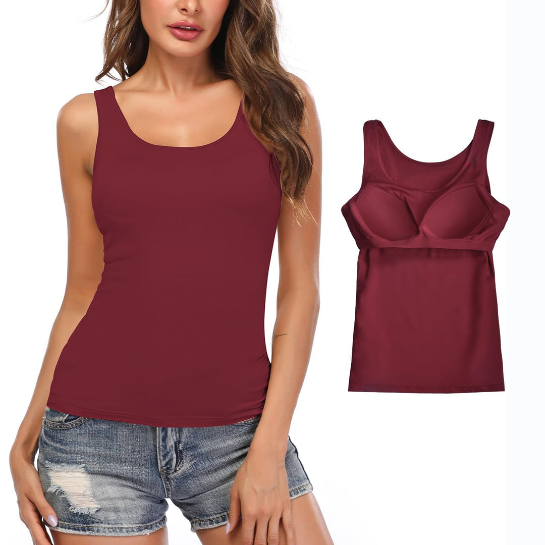 STARBILD Damen Unterhemd BH-Hemd Basic U-Ausschnitt Eingebauter BH Bügelloser Gepolstert Tank Tops,