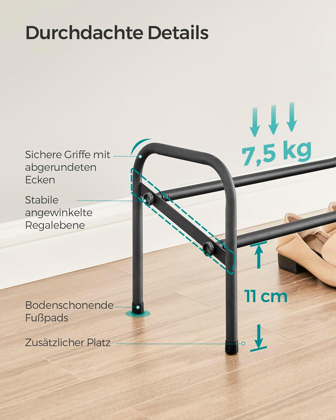 SONGMICS Schuhregal, Schuhständer, 1 Ebene, Metallregal, verstellbar, Schuhe,Standregal, für Flur, G