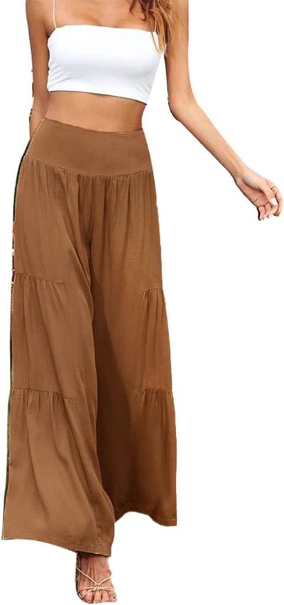 Cocoarm Damen Breites Bein Hose Elastische Hohe Taille Sommerhose Lange Freizeithose Casual Pants (M