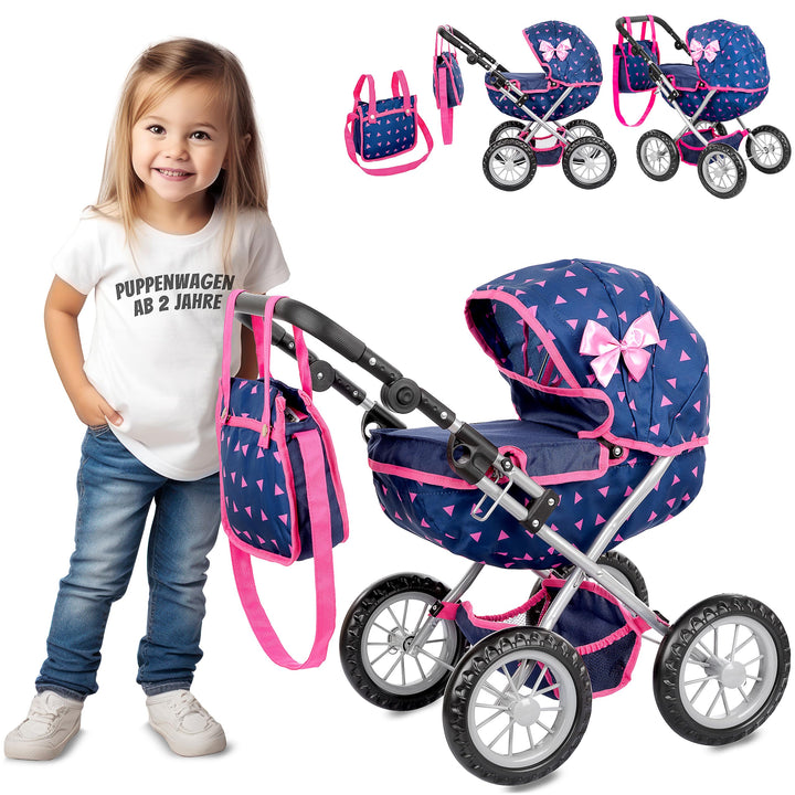 Kinderplay Puppenwagen ab 2 Jahren - Leichte und Stabile Konstruktion, Kinderpuppenwagen, Höhenverst