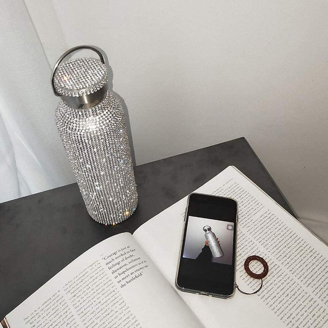 Clenp Vakuumbecher, Isolierter Strass Vakuumbecher Edelstahlkolben Flasche Trinkkessel Golden 750 ml