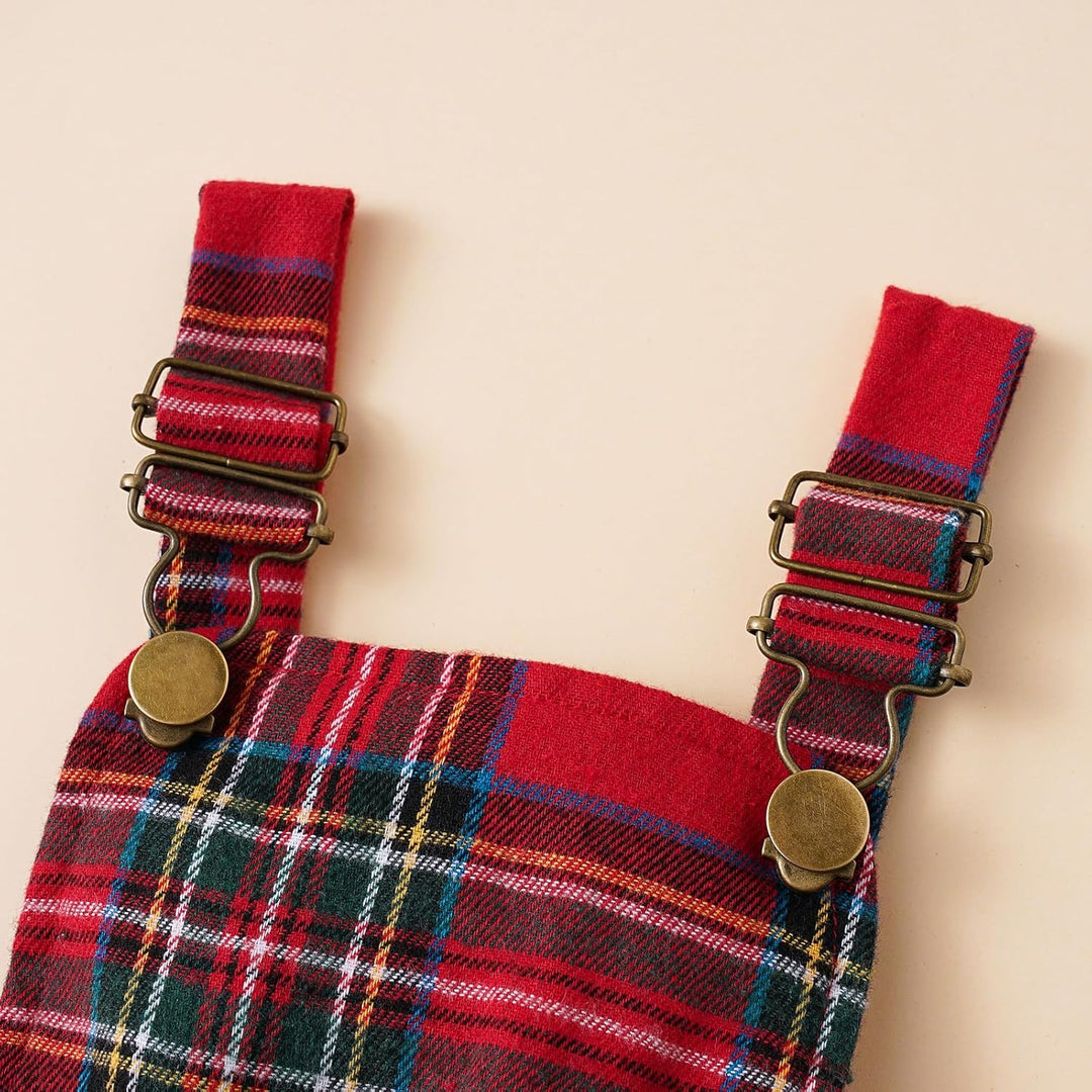 Geagodelia Weihnachtsoutfit Baby Mädchen Rentier Kariert Strapsrock + Langarm Body + Stirnband Neuge