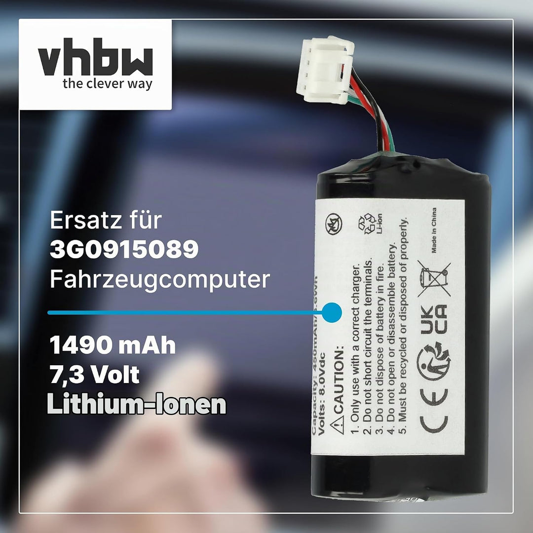 vhbw Akku Ersatz für VW 3G0915089 für Telematik-Steuergerät (1,49 Ah, 7,3 V, Li-Ion)