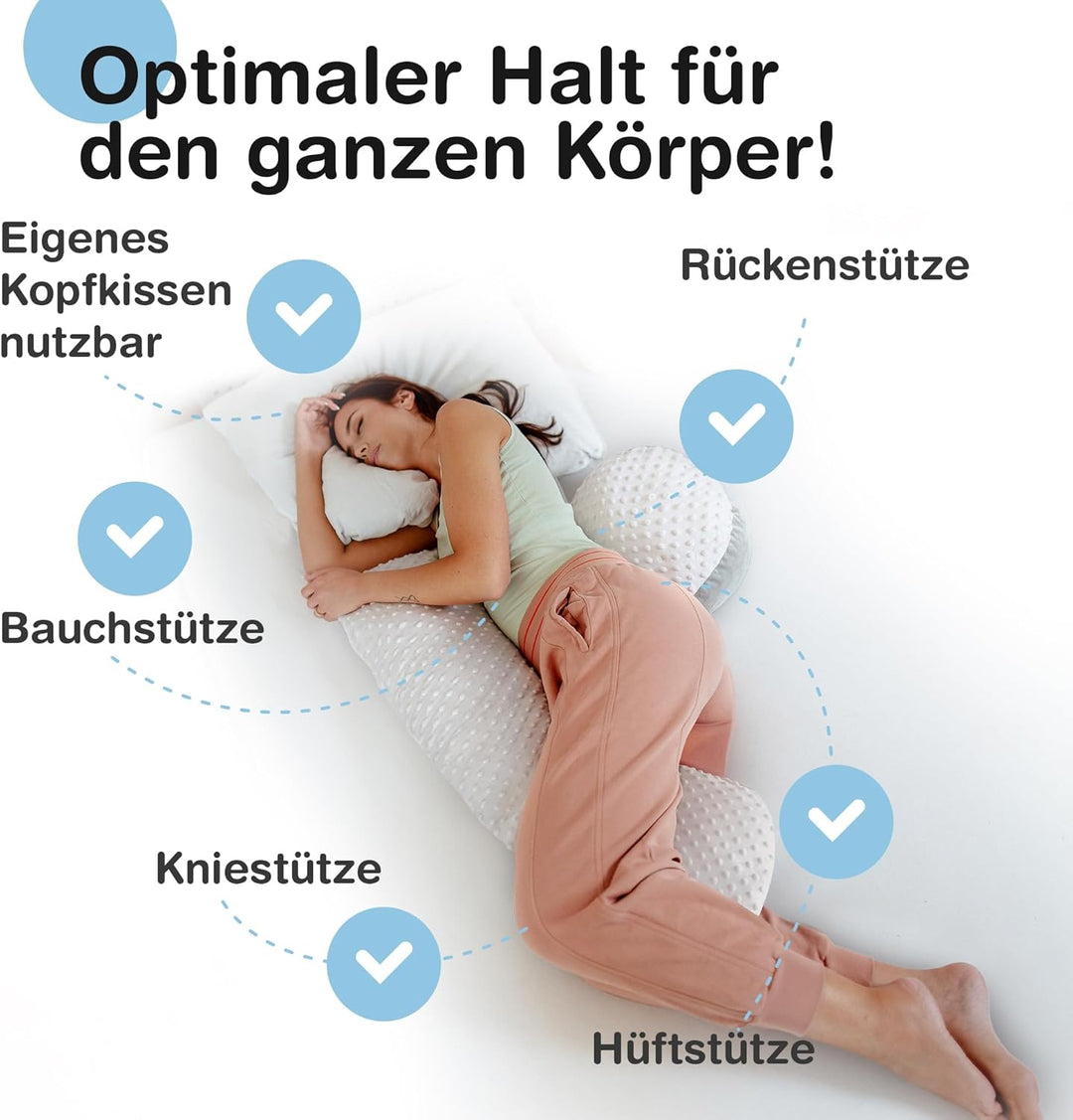 kompaktes Schwangerschaftskissen zum Schlafen gegen Rückenschmerzen - Extra Komfort Dank Verstellfun