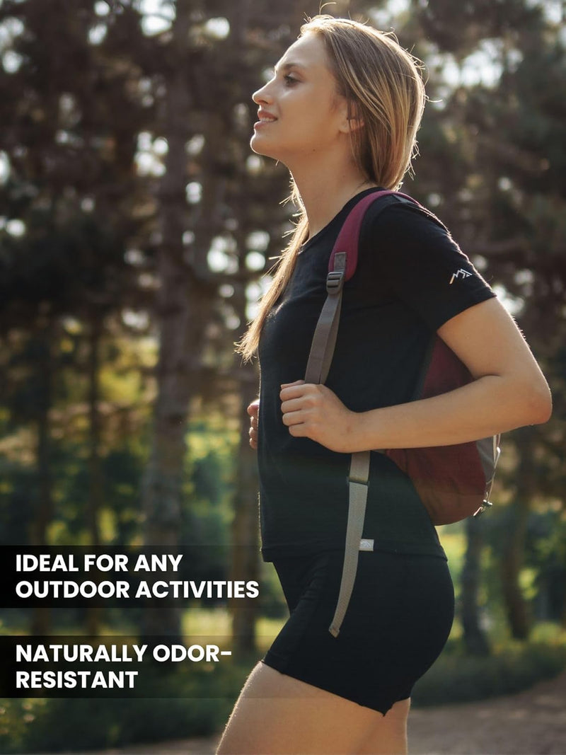 Merino.tech 100% Merino T Shirt Damen - Merinowolle Sport Wandern Thermoshirt Damen + Wandersocken L