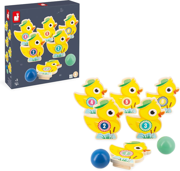 Janod - Kinder-Kegelspiel Applepop - Geschicklichkeitsspiel - 6 Enten-Kegel + 2 Kugeln - Spielzeug a