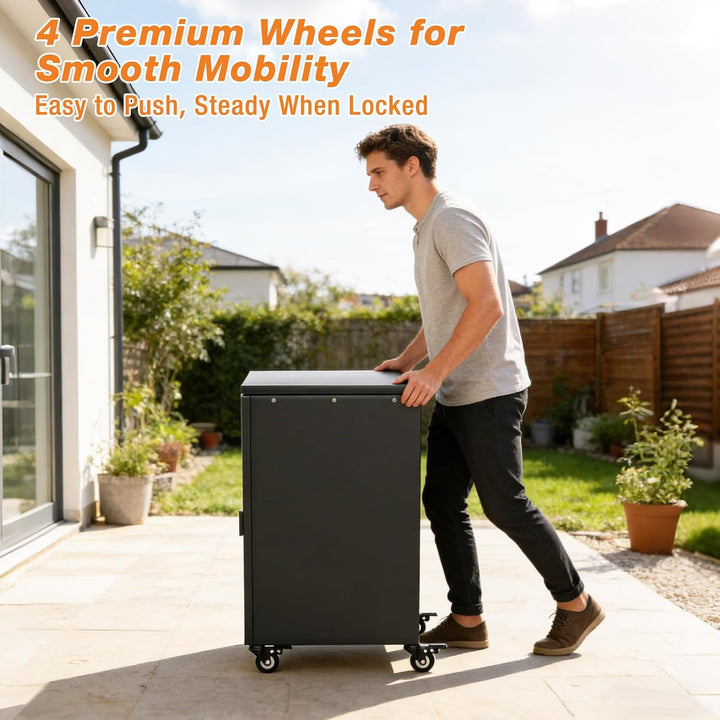 GFTIME Grillwagen mit Stauraum & Haken, Rollbarer Grilltrolley mit 4 Lenkrollen, Outdoor Beistelltis