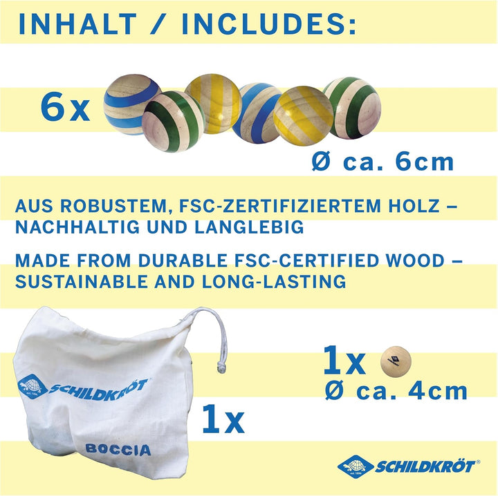 Schildkröt Boccia Set aus FSC Holz für Kinder und Familien I 6 farbige Boccia Kugeln Plus Zielkugel
