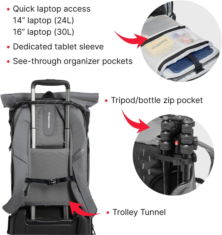 Manfrotto Uncover Kamerarucksack 24L, erweiterbarer Rolltop | wasserdichter Fotorucksack für Reise &amp;
