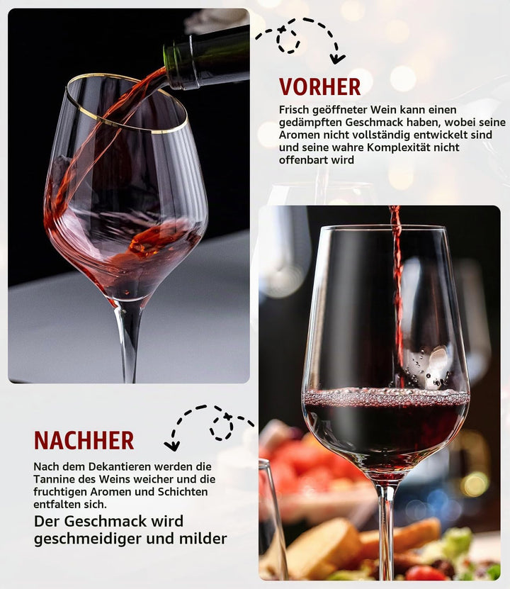Zaxiva Luxus Wein Dekanter Set, Hochwertiger Rotwein Dekanter mit Weinbelüfter, Vakuum Weinstopper &amp;