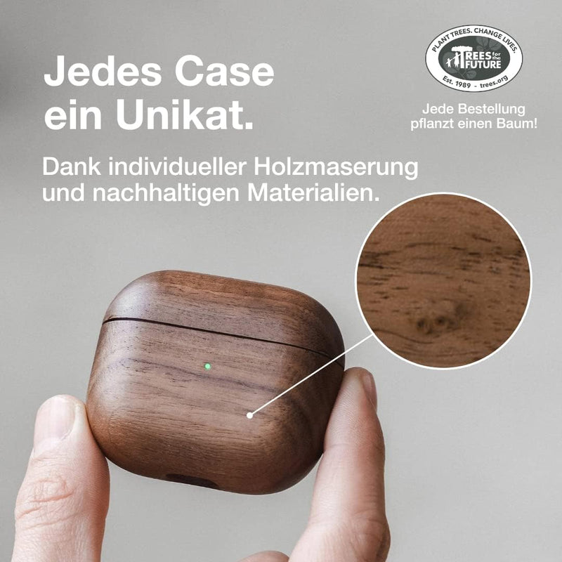 Woodcessories - Nachhaltiges Case kompatibel mit Airpods 3 Hülle Holz, Walnuss Holz, AirPods 3